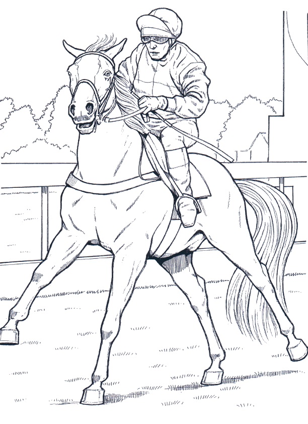 Jockey on race horse coloring page