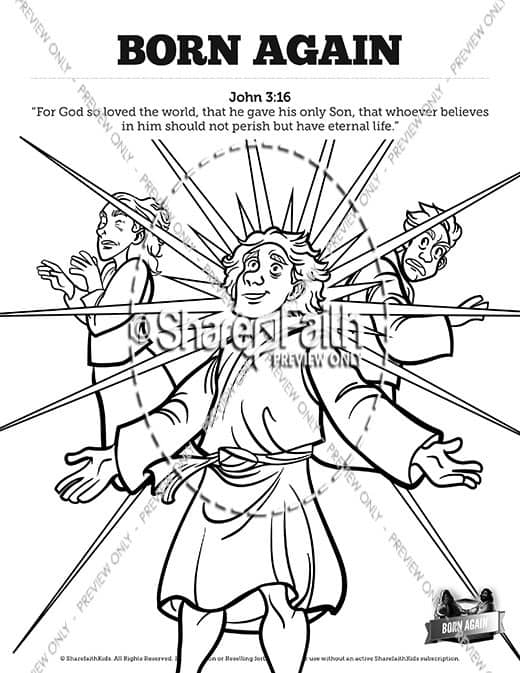 John born again sunday school coloring pages â