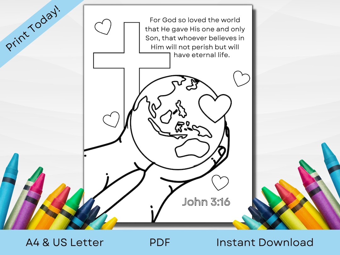 Bible activity sheet john scripture coloring pages valentines activity easter activity a us letter pdf instant download