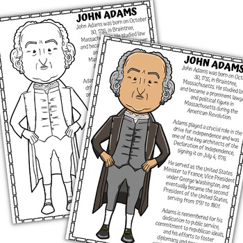 President john adams unit study biography research coloring page