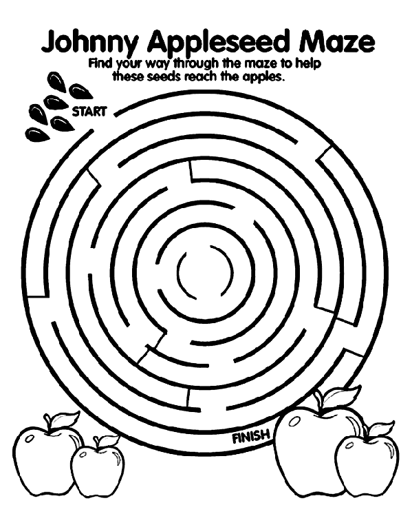 Johnny appleseed maze coloring page