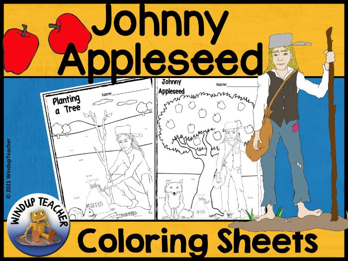 Johnny appleseed coloring pages for fall or autumn teaching resources