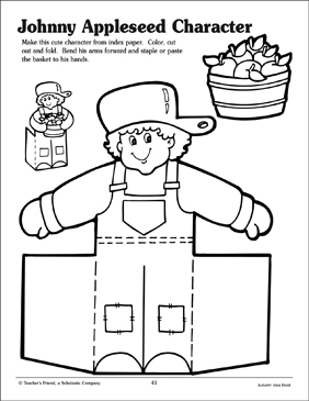 Johnny appleseed pattern printable arts and crafts skills sheets