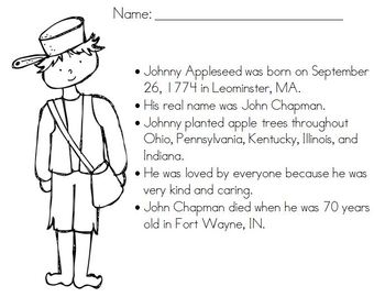 Free coloring page for johnny appleseed by the mini mitten tpt