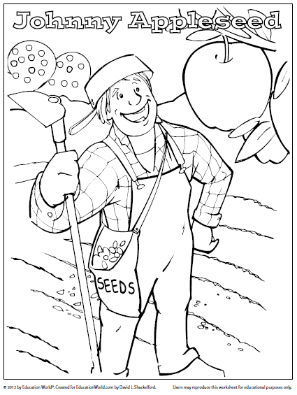 Coloring sheet johnny appleseed education world