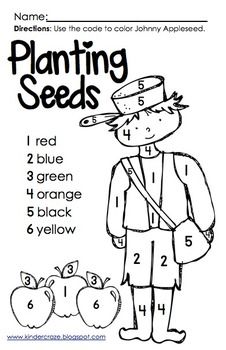 Color by number johnny appleseed apple preschool preschool apple theme fall kindergarten