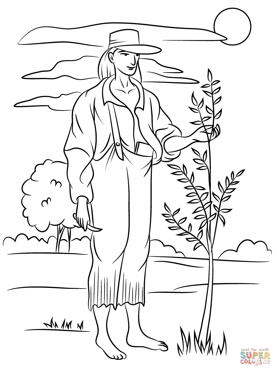 Johnny appleseed coloring page free printable coloring pages
