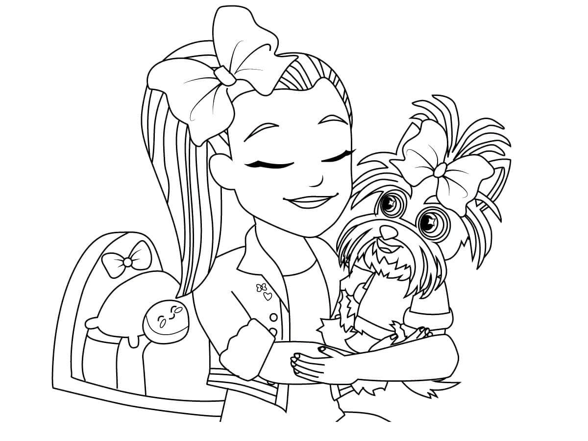 Cute jojo siwa and bowbow coloring page