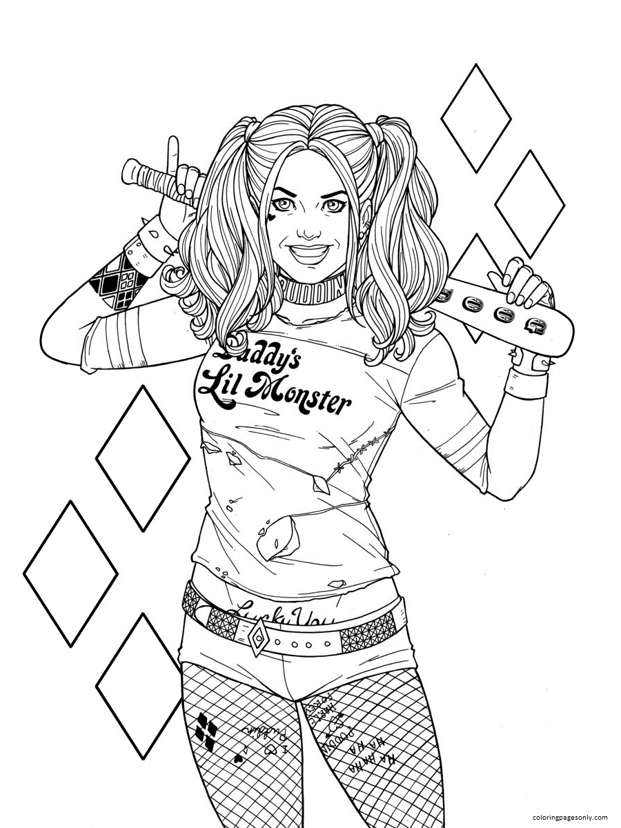 Harley quinn coloring pages printable for free download