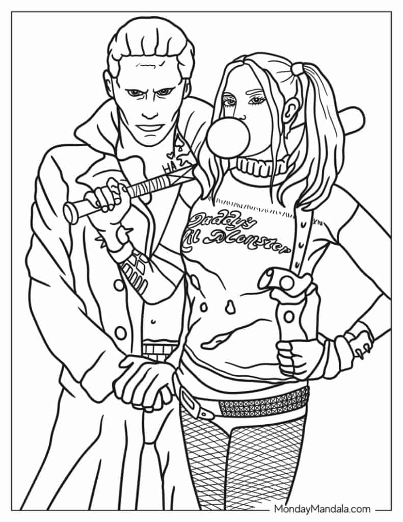 Harley quinn coloring pages free pdf printables