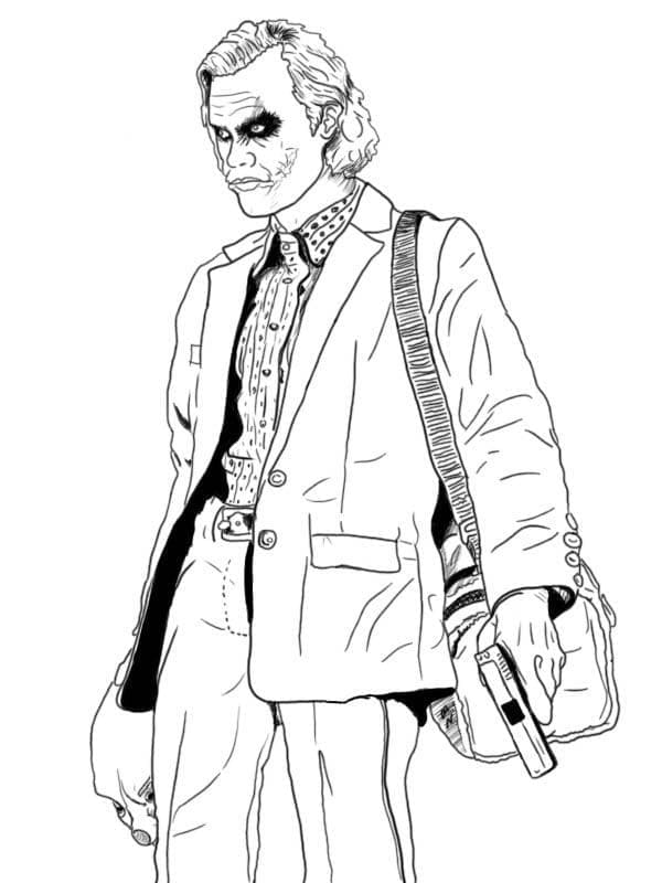 Joker with a gun coloring page