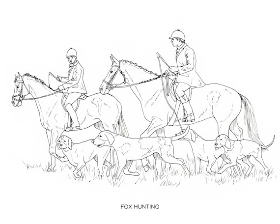 Printable set of english riding coloring pages digital download