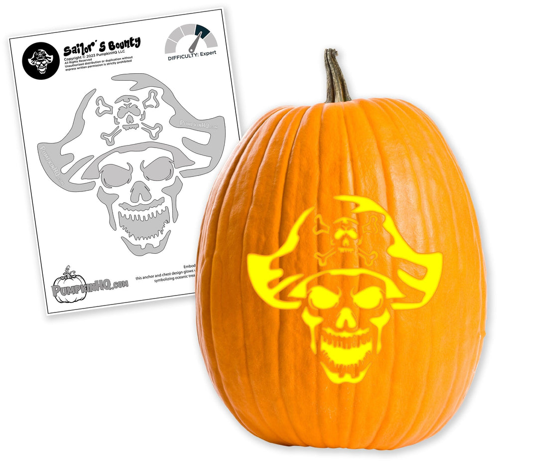 Pirate skull face pumpkin carving stencil