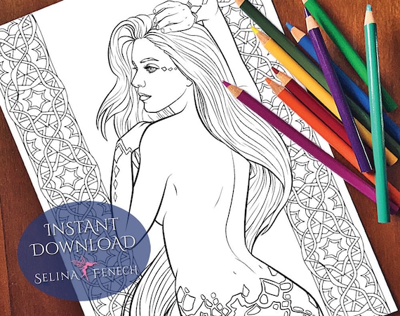 Jolly roger tattoo mythical mermaids coloring pagedigi stamp fantasy printable download by selina fenech