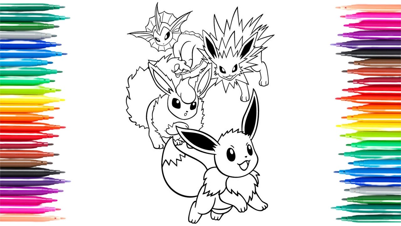 Coloring eevee vaporeon jolteon flareon from pokemon pokemon coloring page coloring for kids