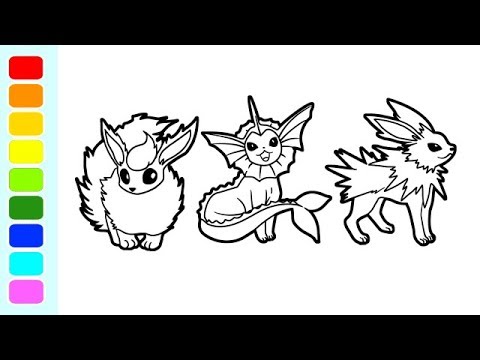 Pokeon coloring pages flareon vapareon and jolteon i speed coloring videos for kids