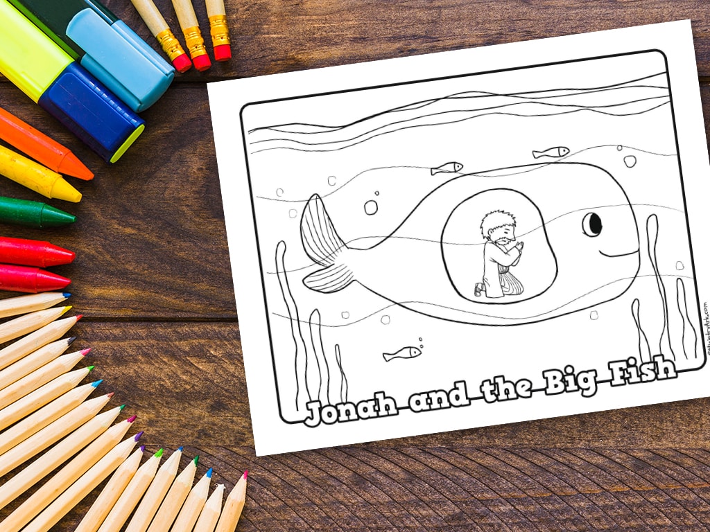 Jonah and the big fish printable coloring sheet â