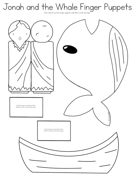 Jonah and the whale bible story finger puppets worksheet printable coloring page sheet catholic resources for kids prayer activities jesus