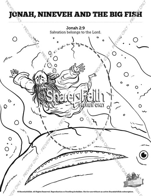 Jonah and the whale sunday school coloring pages â