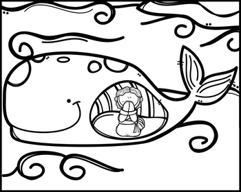 Jonah and the whale coloring page by farmhousefirsties tpt