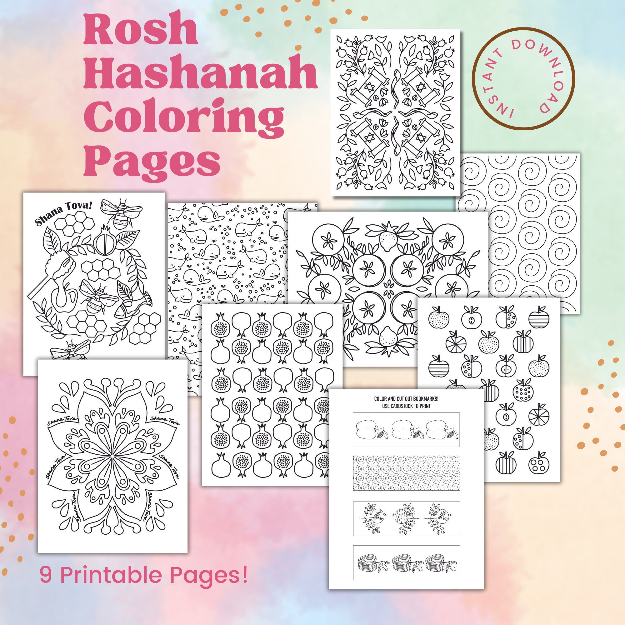 Rosj hasjana digitaal kleurboek afdrukbare kleurplaten pdf instant download joodse feestdagen set kinderen familie activiteit