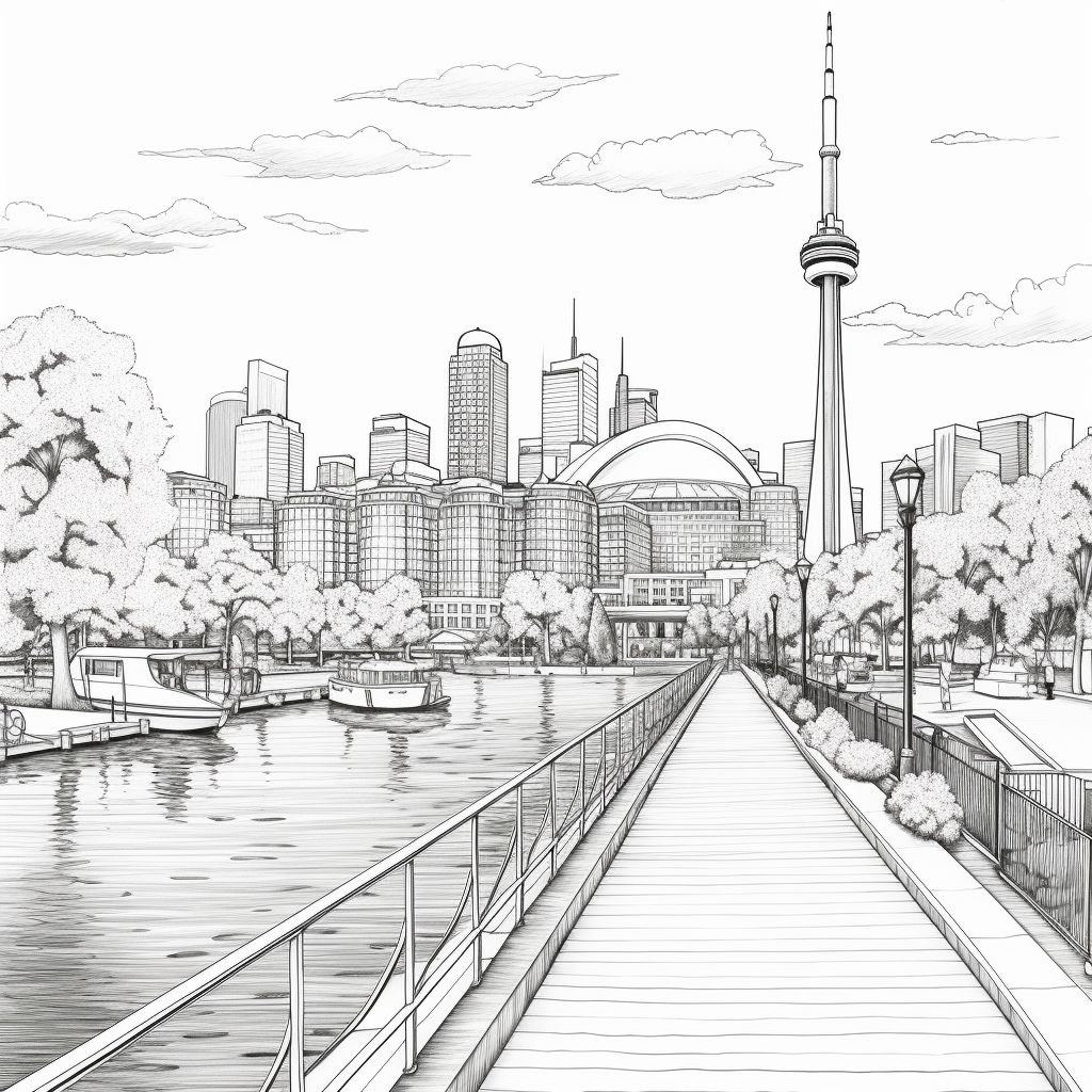 Greyscale cn tower canada printable coloring page printable adult coloring page download greyscal illustration instant download