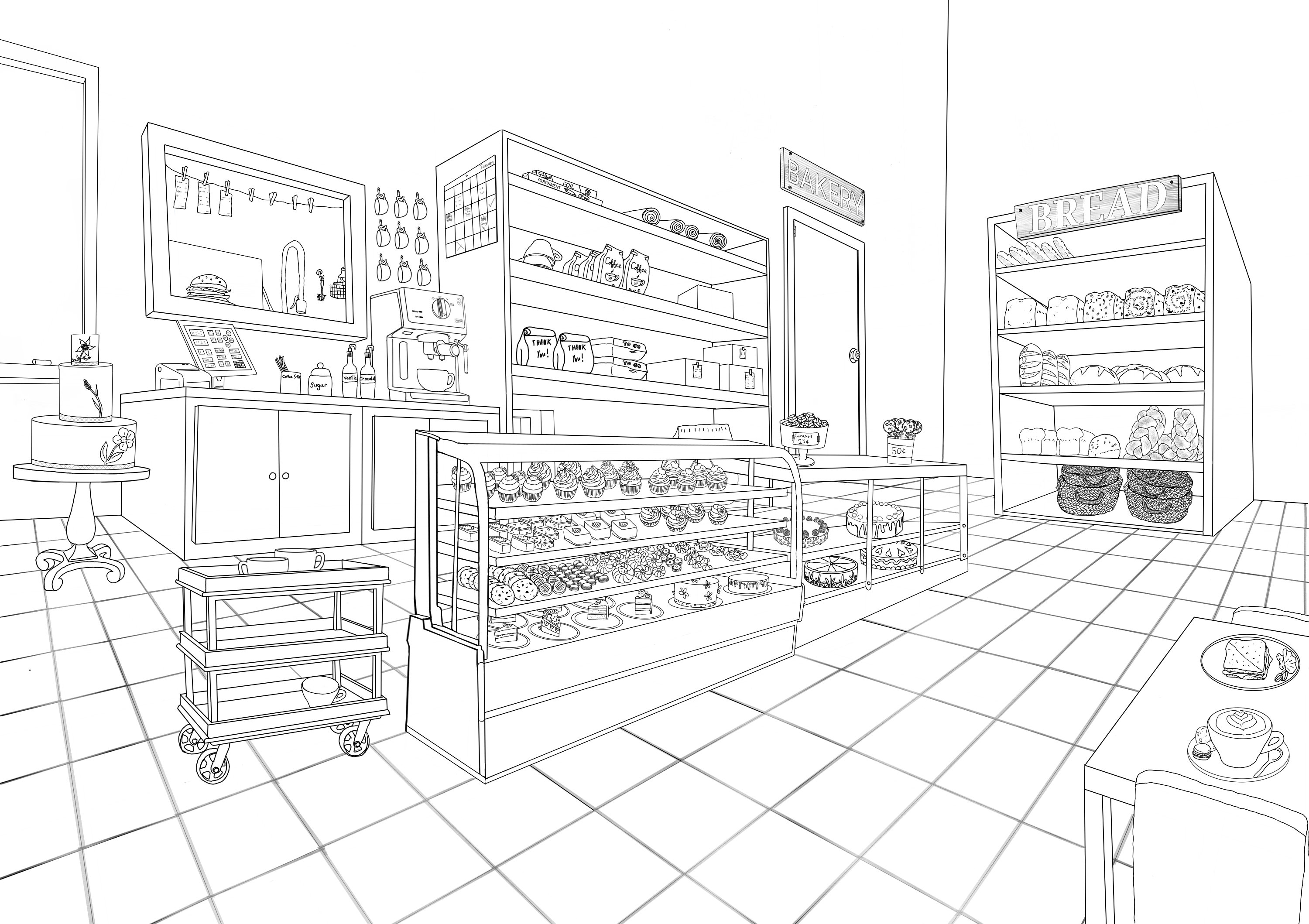 Bakery coloring page download now