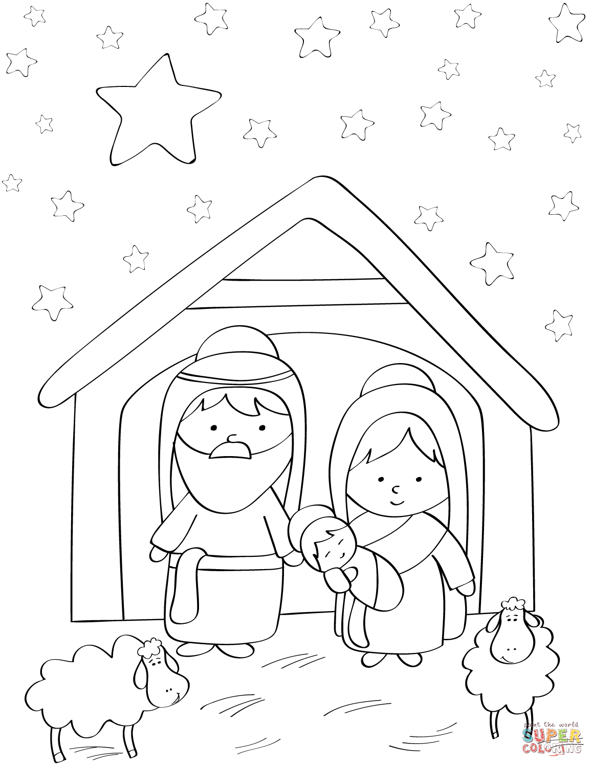 Mary joseph and baby jesus coloring page free printable coloring pages