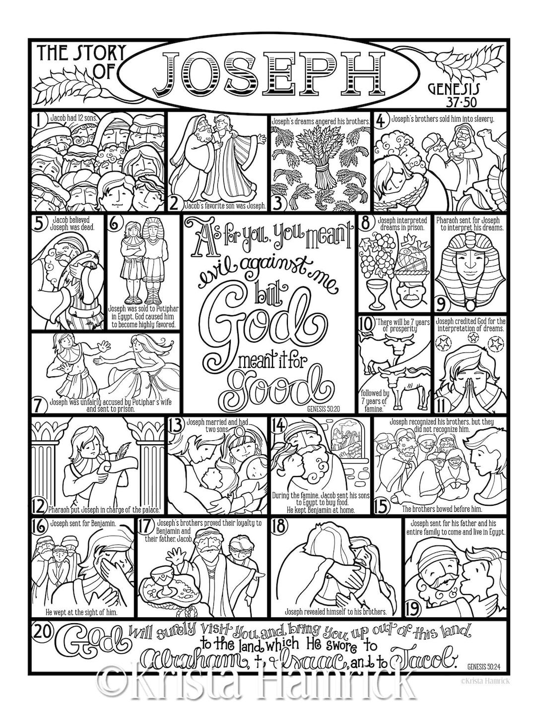 The story of joseph coloring page in three sizes x x x for bible journaling tip