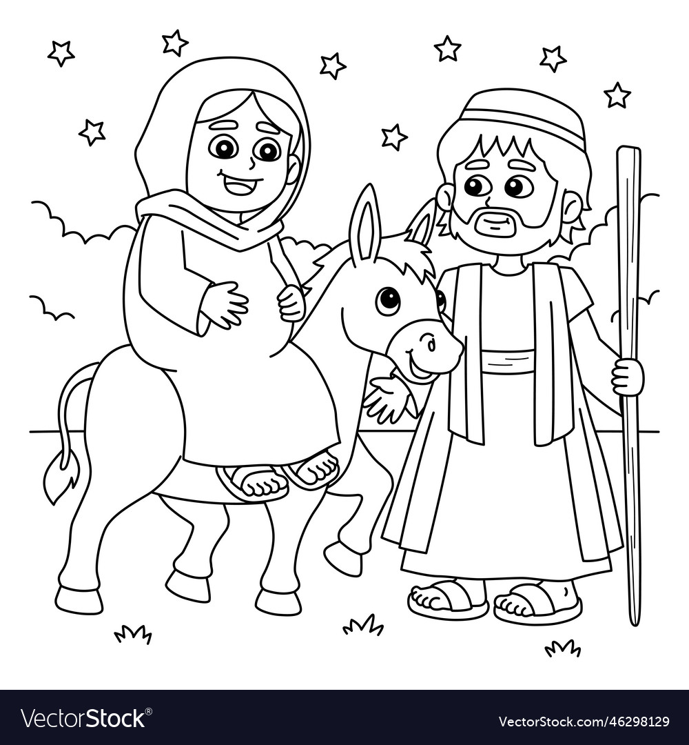 Christian mary and joseph coloring page for kids vector image