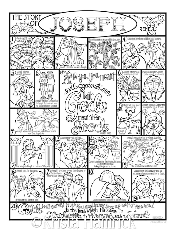 The story of joseph coloring page in three sizes x x x for bible journaling tip