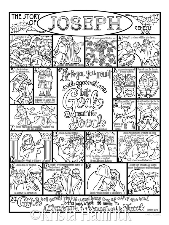 The story of joseph coloring page in three sizes x x x for bible journaling tip