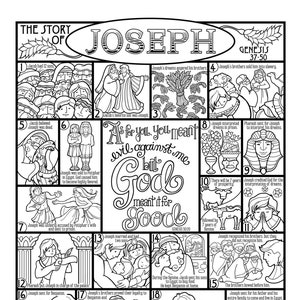 The story of joseph coloring page in three sizes x x x for bible journaling tip