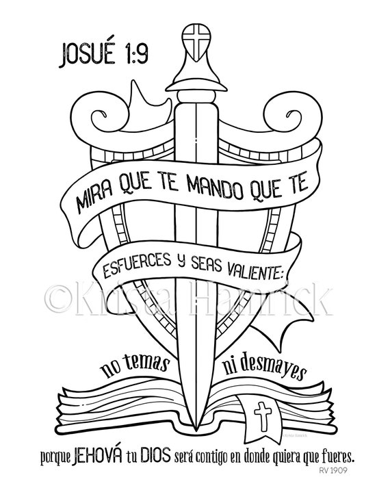 Spanish be strong joshua coloring page in two sizes x bible journaling tip