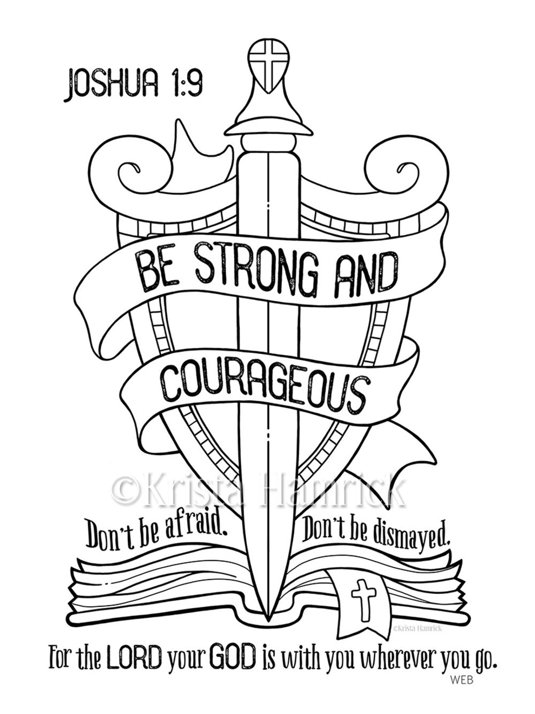 Be strong and courageous coloring page x bible journaling tip