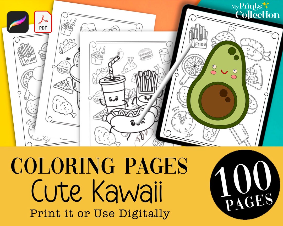 Cute kawaii food coloring book pages pdf printable