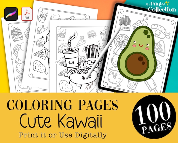 Cute kawaii food coloring book pages pdf printable