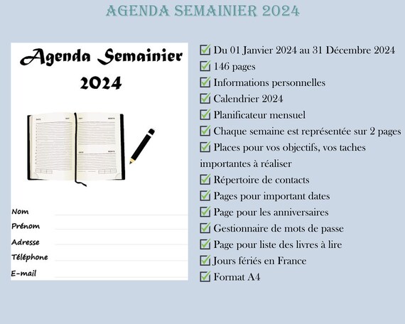 Agenda semainier ã imprimer en franãais pour lorganisation de planning hebdomadaire agenda plet