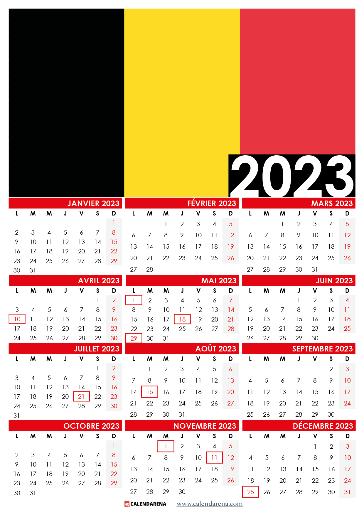 Calendrier ã imprimer belgique gratuitement