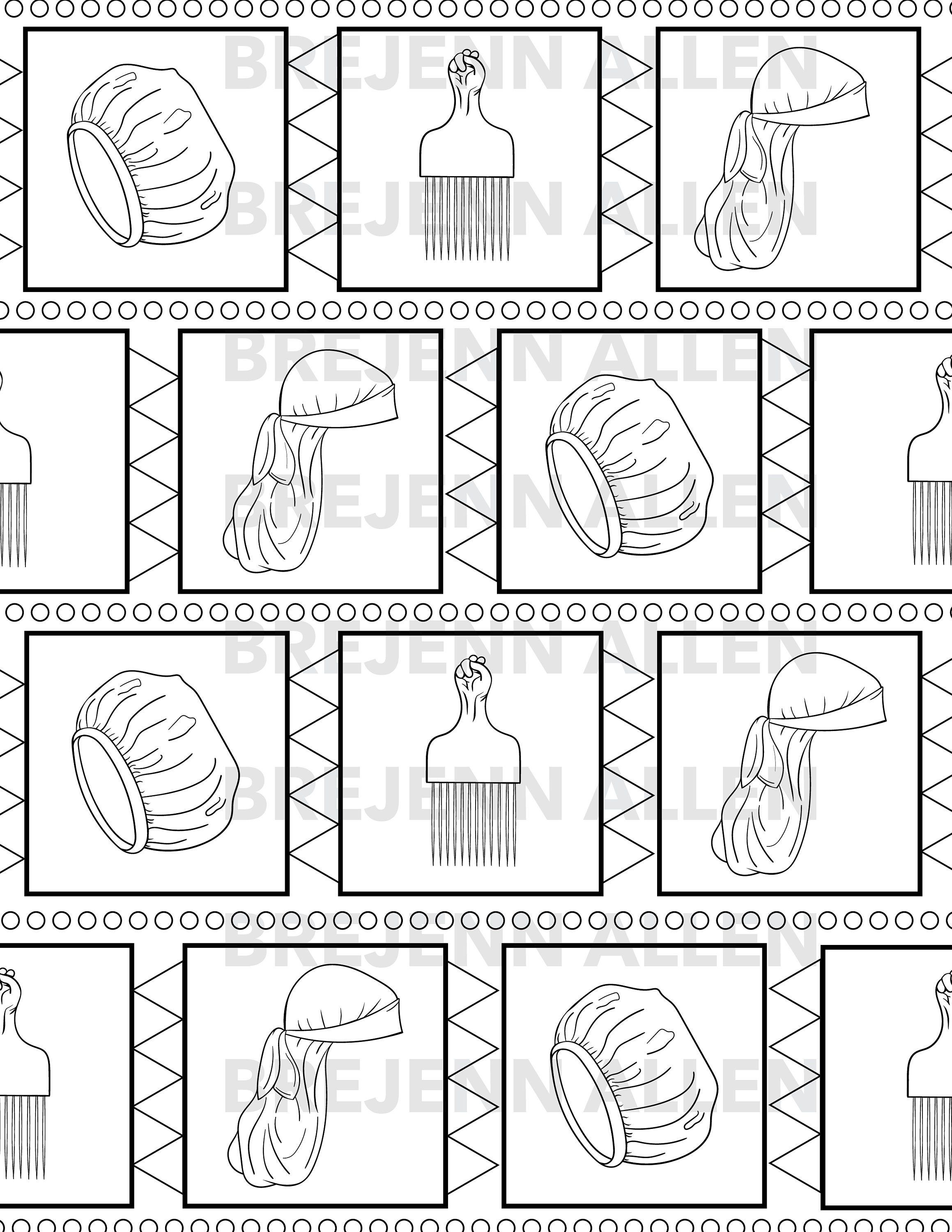 Black culture coloring sheets downloadable printout hair