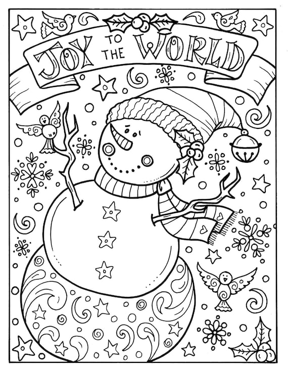 Snowman joy to the world digital download christmas coloring adult holidays animals