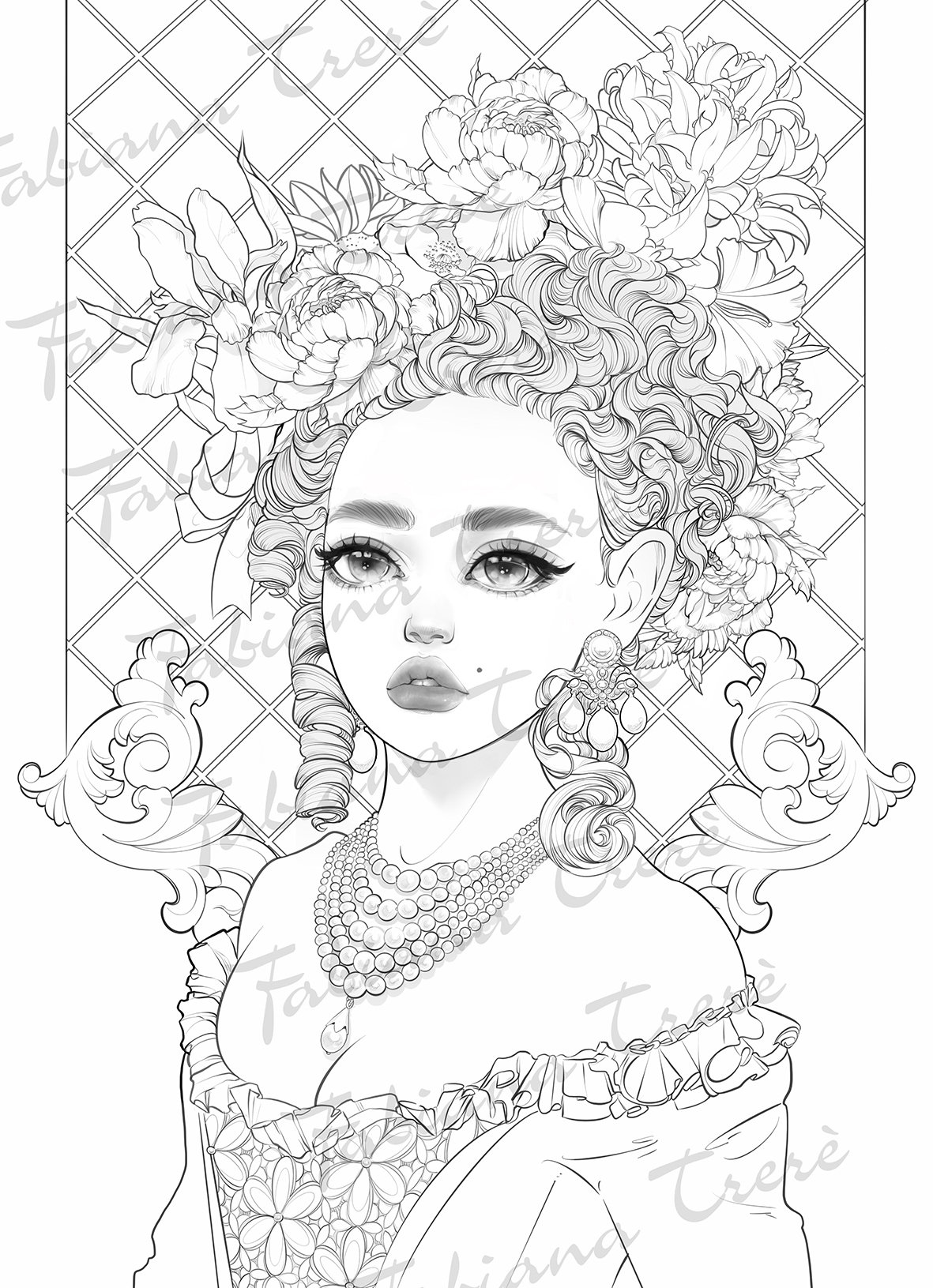 Marie antoinette queen of france historical digital stamp coloring line art coloring page for adults grayscale instant download