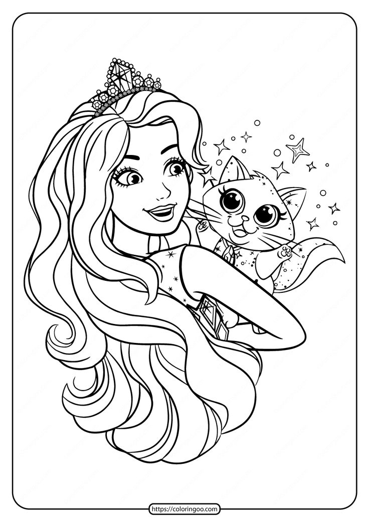 Printable barbie and cat coloring pages barbie coloring pages barbie coloring cat coloring page