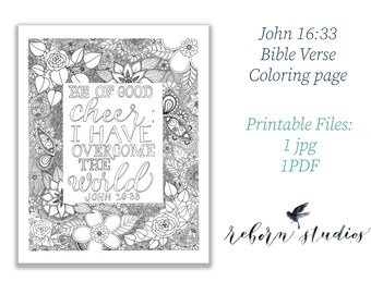 Coloring page printable bible verse john floral design