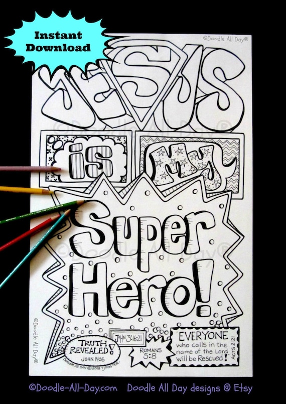 Jesus superhero coloring page coloring sheet superhero coloring jesus is my superhero scripture coloring bible coloring