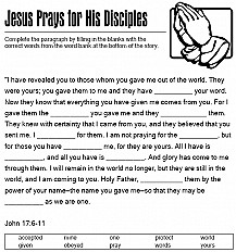 Jesus prays for his disciples childrens sermons from c