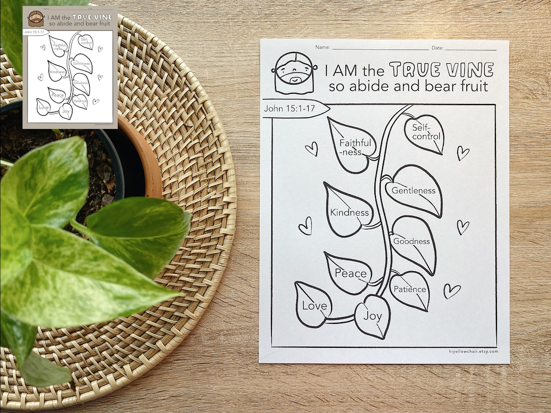 I am the true vine bible verse coloring sheet printable sunday school all about jesus kids memory verse game jesus fruit of the spirit