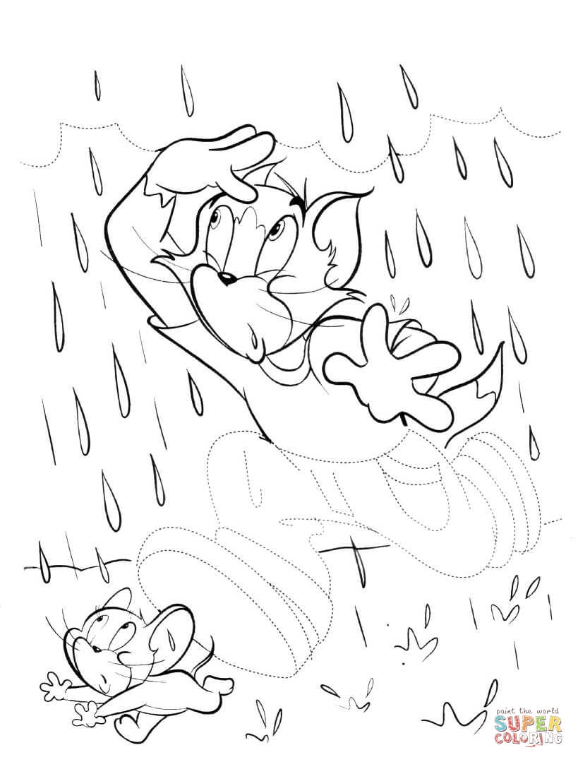 Dibujo de jerry corriendo bajo la lluvia para colorear dibujos para colorear imprimir gratis