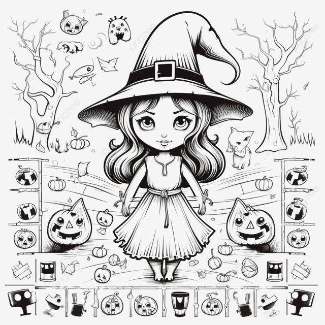 Juego de ma de halloween en blanco y negro para niãos con linda bruja y animal aterrador jabalã educativo png coba de bruja bruja de halloween niãos de halloween png imagen