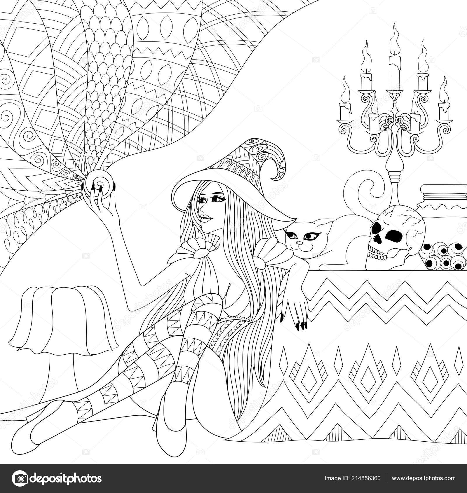 Pãginas para colorear libro para colorear para adultos chica halloween vector de stock por somjaicindygmail